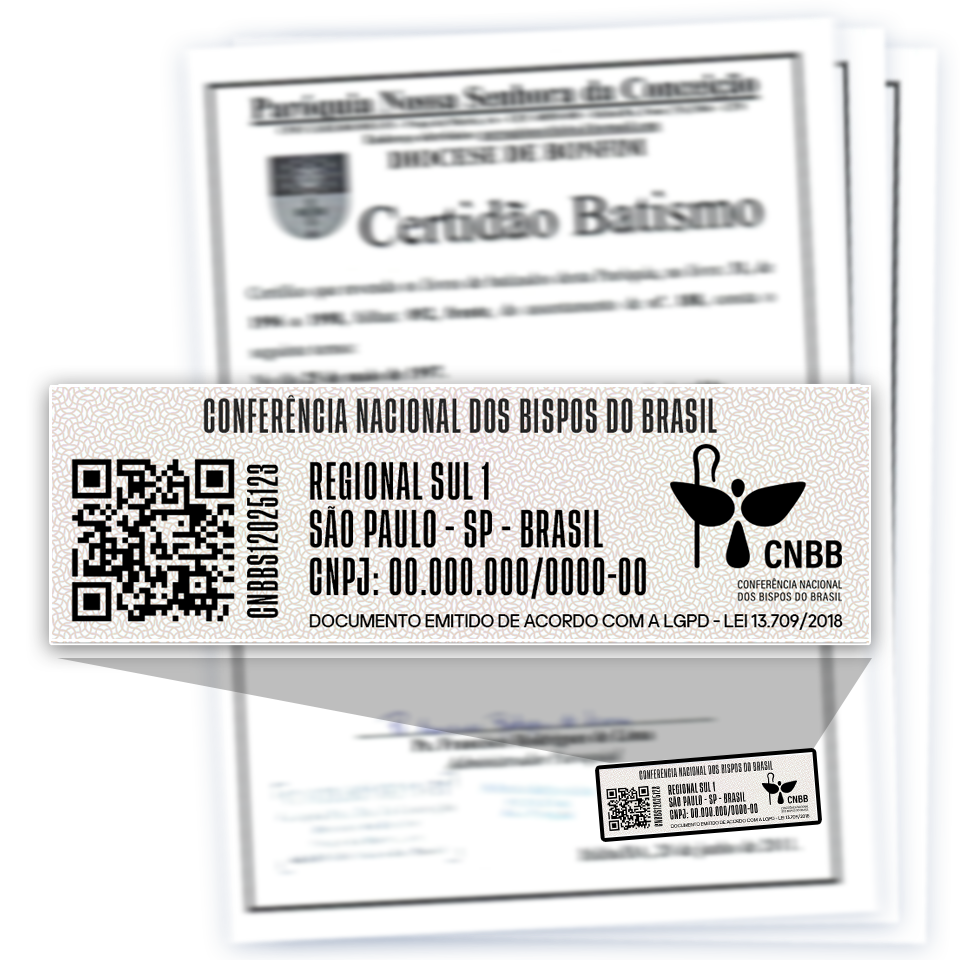 Certidão de Batismo com selo de autenticação